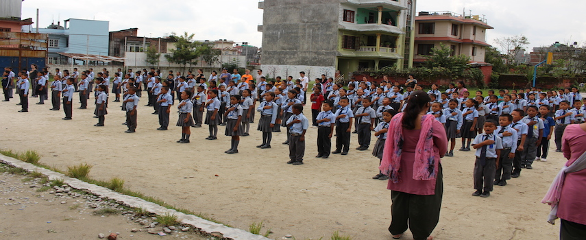 Students of SJPS at their regular morning assembly.